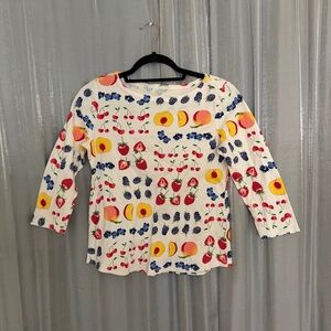 boat-neck 3/4 sleeve fruit print top
